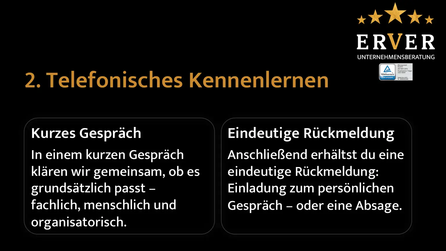 Schritt 2: NAch Durchsicht deiner Unterlagen vereinbaren wir einen Telefontermin, wenn es passt.