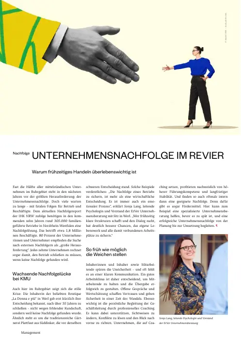 Artikel im Revier Manager über Unternehmensnachfolge im Revier mit Sonja Lang